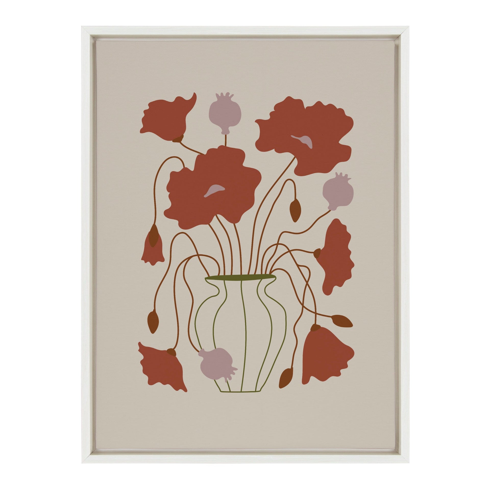 Sylvie Colorful Abstract Retro Floral Red and Pink Framed Canvas by The Creative Bunch Studio